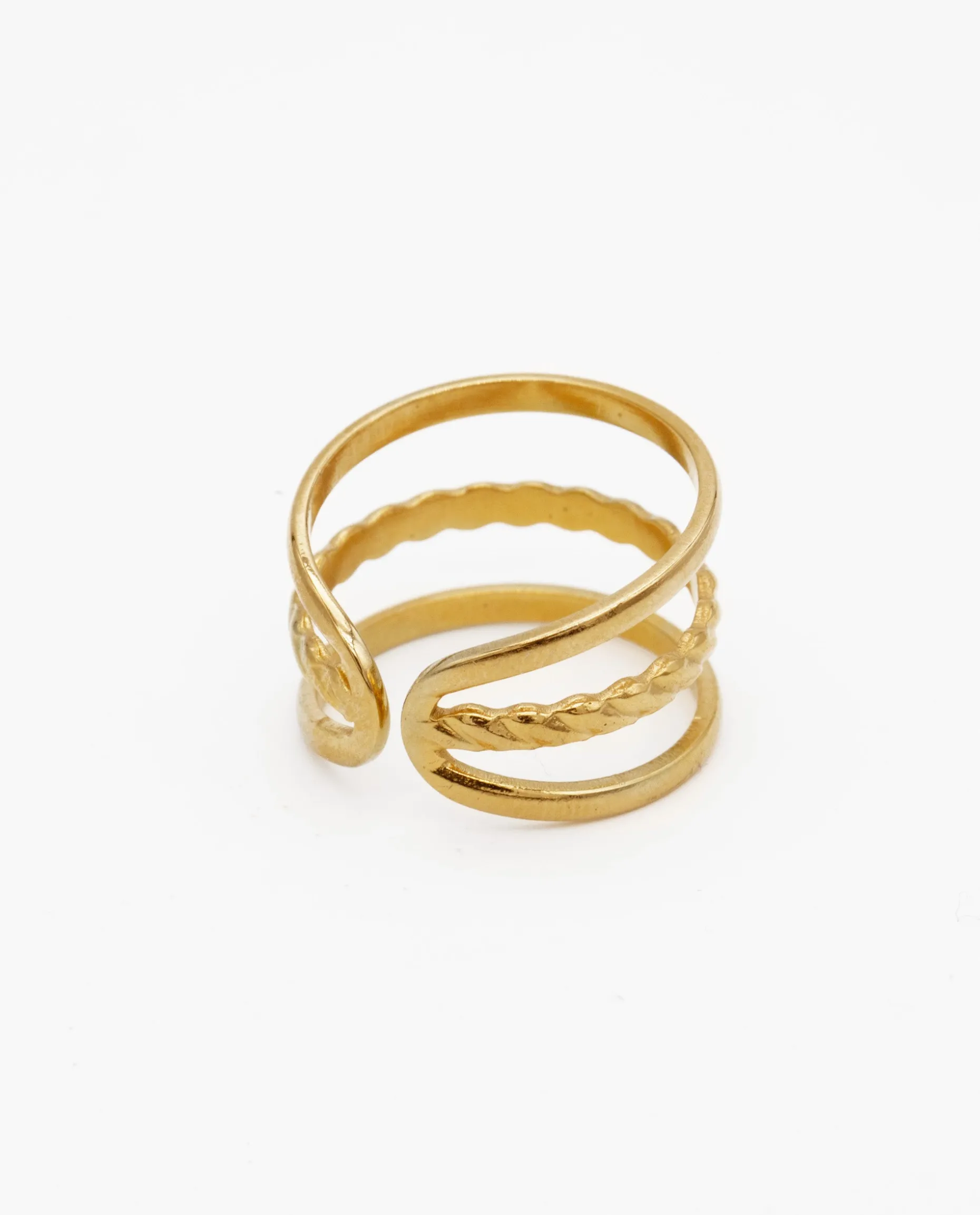 ANILLO LINE TWIST · ACERO BAÑO ORO
