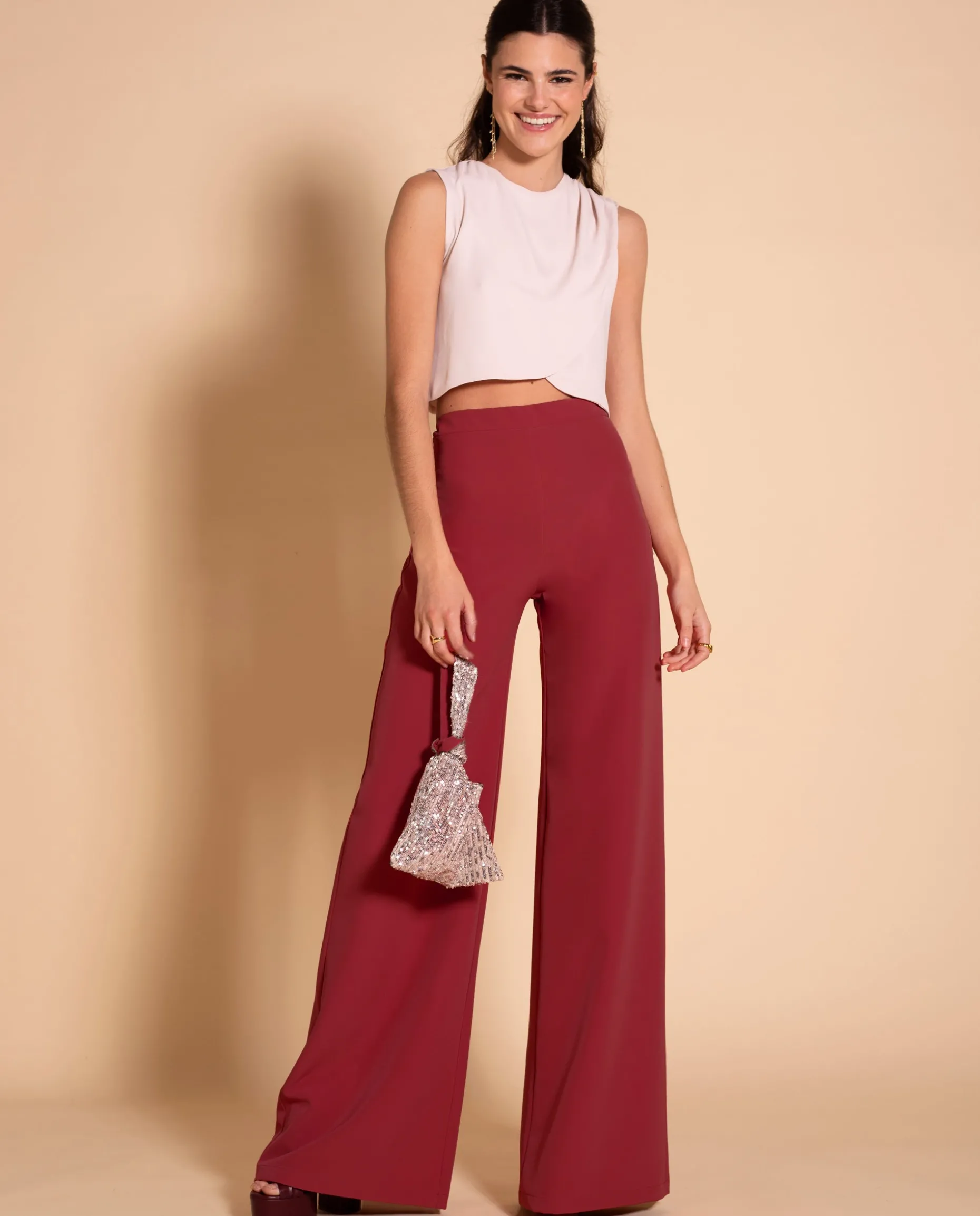 PANTALÓN PALAZZO ALTO · BURDEOS