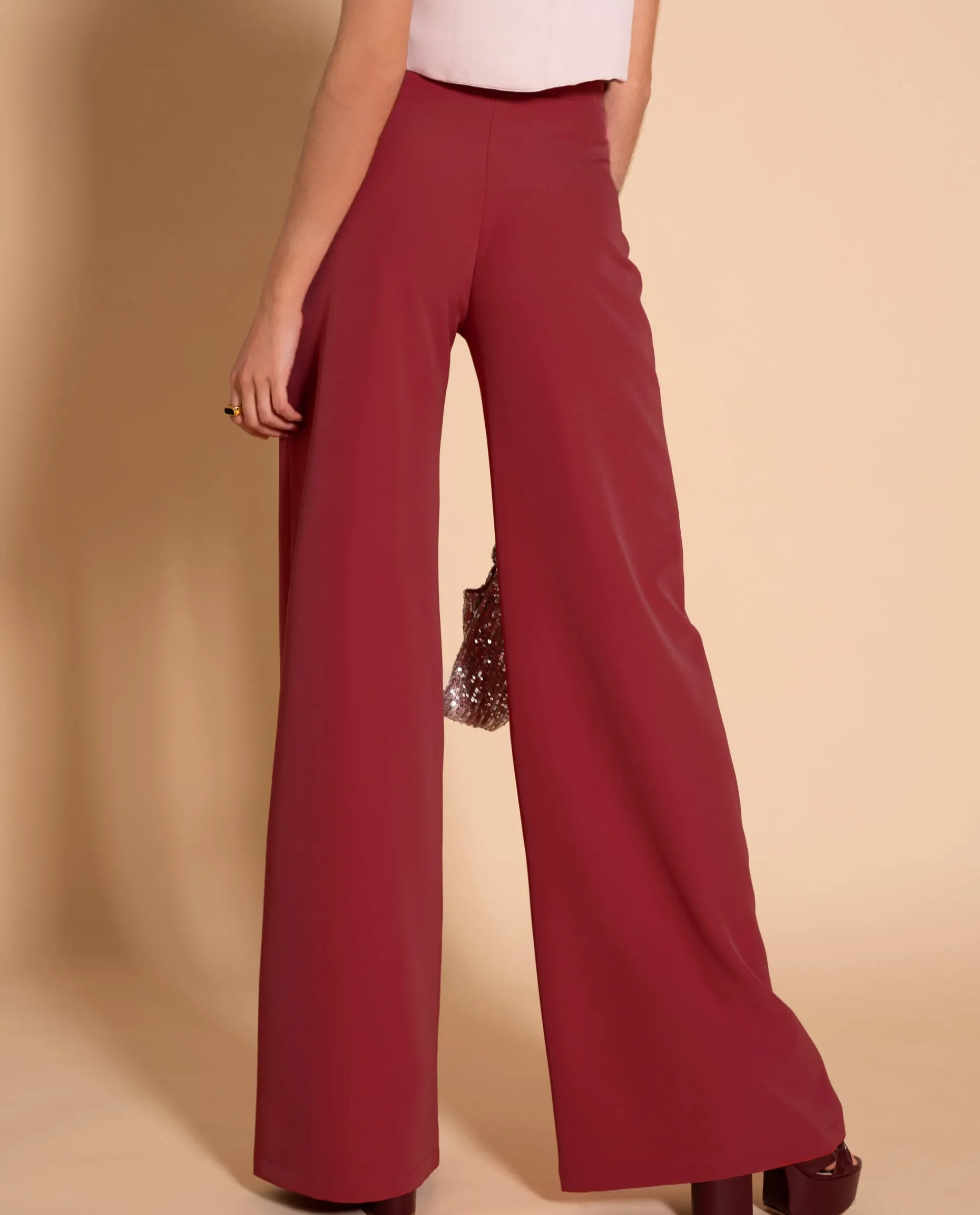 PANTALÓN PALAZZO ALTO · BURDEOS