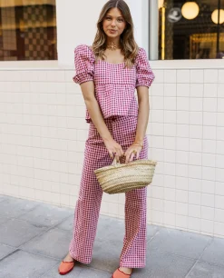 PANTALÓN RITA · BURDEOS Y ROSA