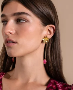 PENDIENTES DAISY DANGLE PINK · BAÑO ORO